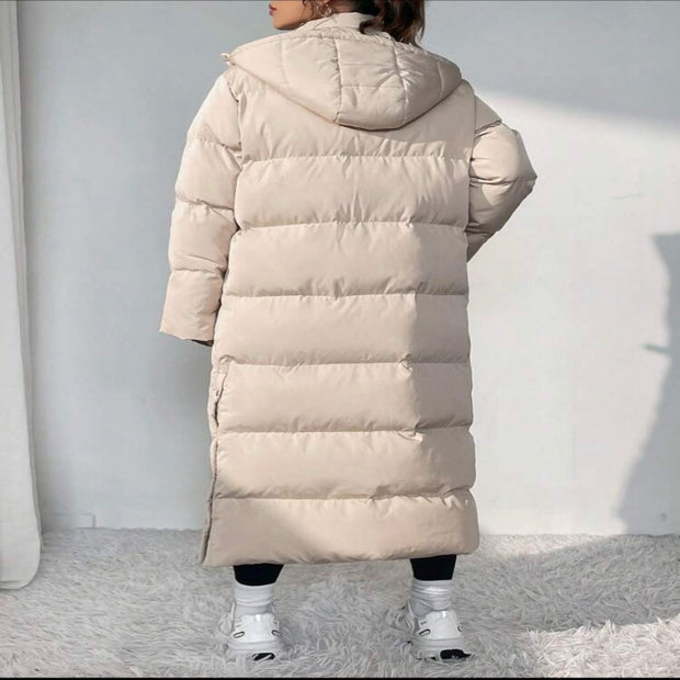 Hooded Puffer coat Zip up snapped buttons