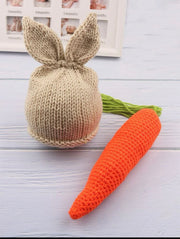 Newborn Photography Pom Pom Back Knitted Shorts & Hat & Carrot Toy