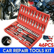 46PC Ratchet Torque Wrench Kit Hand Repair Tool For Car Bike 1/4" Socket Set Kit