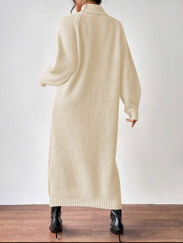 Turtleneck Lantern Sleeve Sweater Dress With Belt.Luxury Winter Dress