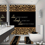 4pcs Shower Curtain Sets Brown Leopard W 72" x L 72" Brown Cheetah Print