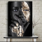 African Art Oil Painting - Black and Gold Woman Canvas Wall Art (40x60cm)